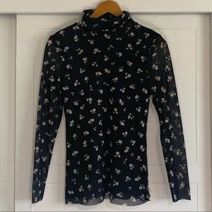 Ganni Floral Mesh Turtleneck Top Size 36 EU